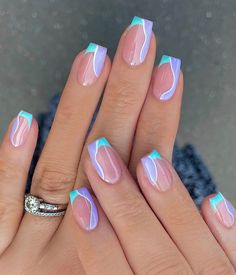 Unghie Sfumate, Hard Gel Nails, Colorful Nails, Nails Blue, Blue Spring, Short Acrylic Nails Designs