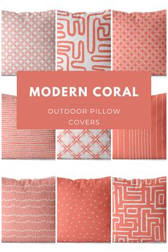 modern coral outdoor pillow covers in various patterns