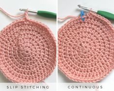 two pictures showing how to crochet the circular