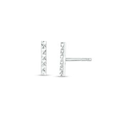 Fashioned in 14K white gold, these stud earrings feature a diamond-cut bar design and secure comfortably with friction backs. Bar Stud Earrings, Bar Studs, Bar Design, White Metal, Earring Backs, Designer Earrings, Fashion Earrings, Types Of Metal, Gold Metal