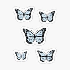 four blue butterflies on white background sticker