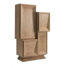 a wooden cabinet with three doors on each side