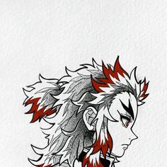 a drawing of an anime character with red and white hair on it's head