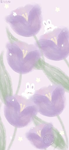 purple tulips with bunny faces and stars in the background