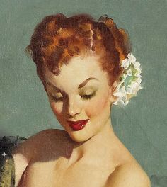 a painting of a woman with red hair and flowers in her hair, holding a cat