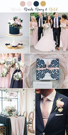 a collage of photos with different wedding colors and details, including the bride and groom's cake