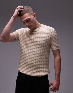 ASOS DESIGN muscle fit lightweight knit ribbed turtle neck T-shirt in stone | ASOS Turtle Neck Men, Lightweight Knit, Neck T Shirt, Asos, Free Delivery, Turtle Neck, Stone, T Shirt, Design