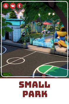 a small park is shown in the game's screenshote screen shot, with an image of a basketball court and children's play area