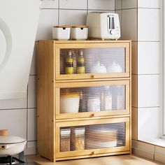 PRICES MAY VARY. ✿【Practical Details and Elegance of Storage Cabinet】-Dimension: 20.5" W x 9.8" D x 27.6" H. Our small bamboo kitchen pantry sideboard is designed with 4 shelves and 3 acrylic doors to keep your belongings organized. Each tier can easily hold 44.09 lbs of goods. ✿【Versatile Kitchen Pantry Storage Cabinet】-Embrace the functionality of our 3-tier small storage cabinet, thoughtfully divided into upper, middle and lower tiers. The cupboards provide easy access to spices or smaller items, or a display area for cutlery and glassware. The table top of the sideboard can be used for utensils, plates, etc. without looking cluttered. ✿【High-quality Material】-Crafted with a blend of bamboo wood and acrylic, our sideboard design exudes contemporary charm, free from excessive embellishme Cozy Craftsman, No Pantry, Stuff For Kitchen, Childrens Room Storage, Tea Cup Storage, Antique Wood Furniture, Utility Cupboard, Countertop Cabinet, Kitchen Pantry Storage Cabinet