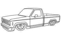 a black and white drawing of a pickup truck