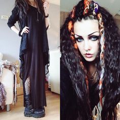 “#ootd  Going to my friends BDAY party tonight!   P.S. Don't forget to use code 'PSYCHARA' on allnewrock.com for discount!  #gothgoth #aliengoth…” Friends Bday Party, Dread Braids, Summer Goth, Dragon Costume