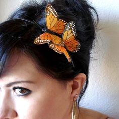 monarch butterflies headband - orange butterfly headband - bridal hair - bohemian hair accessory - whimsical woodland hair piece - MARISSA on Etsy, $15.00 Butterfly Headpiece, Orange Butterflies, Butterfly Headband, Bohemian Hair Accessories, Butterfly Hair Accessories, Bohemian Hair, Thick Headbands, Feather Fashion, Bridal Hair Headpiece