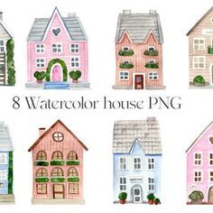 8 watercolor houses png