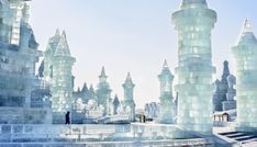 an ice castle is shown in the middle of winter