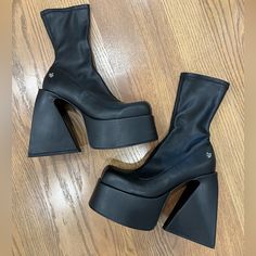 Worn Once! Light Scuffing But Barely Noticeable Goth Outfits, Black Stretch, Bootie Boots, Ankle Boots, Women Shoes, Boots, Women Shopping, Black, Clothes