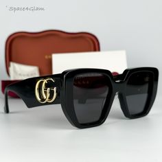 New Gucci Gg0956s Logo 003 Black Gold Grey Rectangle Oversized Women Sunglasses Same/Next Day Free Shipping! No Offers Accepted. Final Price! Don't Miss Out, Shop Now! 100% Authentic & Brand New! Brand: Gucci Model Number: Gg0956s / Gg 0956s Logo Color Code: 003 Gender: Women Frame Shape: Rectangle Oversized Frame Color: Black/Gold Logo Frame Material: Acetate Frame Type: Full Rim Lens Color: Grey Lens Material: Nylon Size: 54x19x145 100% Uv Protection Made In Italy Full Retail Gucci Set Include Branded Sunglasses For Women, Gucci Glasses Sunglasses Women, Luxury Rectangular Sunglasses For Evening, Luxury Rectangular Sunglasses For Party, Black Square Sunglasses For Party, Black Square Sunglasses For Parties, Chic Black Square Sunglasses, Chic Gucci Rectangular Sunglasses, Designer Gucci Rectangular Sunglasses