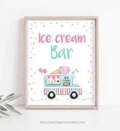 Ice Cream Bar Sign Ice Cream Social Birthday Ice Cream Truck Party Sign Ice Cream Table Sign Pink Mint Instant Download PRINTABLE 0243 Custom Menu, Thank You Sign, First Birthday Banners, Animal Birthday Party