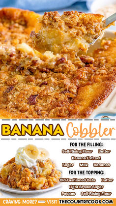 a banana cobbler is shown on the cover of this magazine, with information about it