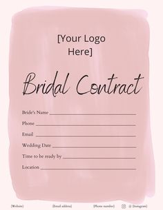 a pink watercolor background with the words bridal contact