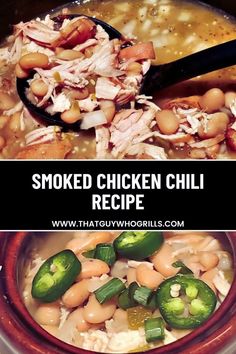 Looking for smoked comfort food? This Smoked White Chicken Chili Recipe takes comfort food to another level! Shredded smoked chicken breasts give the chili even more flavor and warm you up! Add a smokey twist on Chicken Chili by smoking it in your cast iron Dutch oven! Serve with cornbread or other classic smoked side dishes. Pin this to your Smoker Recipes Pinterest board for later.