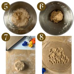 four pictures showing how to make dough for cookies