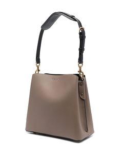 Find COACH Willow Bucket Bag on Editorialist. The Coach Willow Bucket Bag is crafted from calf leather with a pebbled texture. It features a gold-tone logo plaque, logo tag, adjustable shoulder strap, partitioned compartment, and an internal zip-fastening pocket. The bag can be worn on the shoulder or crossbody. Coach Willow, Coach Bucket Bag, Coach Tote Bags, Branding Coach, Adjustable Bag, Coach Tote, Logo Tag, Monogrammed Leather, Leather Texture