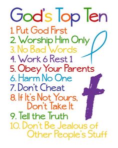 a poster with the words god's top ten written in different colors and font