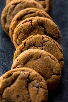 several cookies are lined up on a table