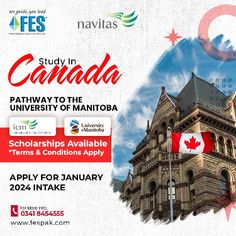 an advertisement for the study in canada pathway to the university of mantoba, which is located on the campus of ottawa