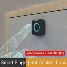 the smart fingerprint cabinet lock is mounted on a wall with an image of a hand