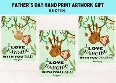 father's day hand print arthrok gift with monkey and i love hanging with you