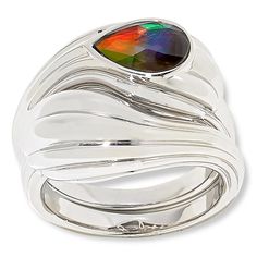 Elevate your style with the Canadian Ammolite Gems by Kenneth Bradley Sterling Silver Two-Piece Twisted Ring Set. This exquisite set offers versatility and elegance, featuring one ring adorned with a pear-shaped, rainbow-colored Canadian ammolite quartz triplet, and its counterpart, a sleek, gem-free mirror image. Both rings boast a captivating twisted design in lustrous sterling silver, allowing for multiple styling options, whether stacked together or worn separately.

- Material: Sterling Sil Multicolor Cabochon Sterling Silver Rings, Multicolor Topaz Sterling Silver Ring Gift, Sterling Silver Multi-stone Ruby Ring, Sterling Silver Multi-stone Crystal Ring, Oval Shape, Purple Multi-stone Gemstones In Sterling Silver, Female Features, Twisted Ring, Twist Ring, One Ring