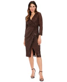 out of stock Holiday Long Sleeve Metallic Sequin Dress, Elegant Metallic Sequin Dress With V-neck, Metallic Long Sleeve Sequin Mini Dress, Evening Brown V-neck Mini Dress, Metallic V-neck Sequin Cocktail Dress, Sequin Wrap Dress, Pants Shirt Men, Under Pants, Tall Jeans