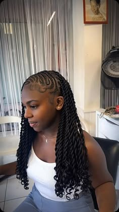 Cute Twisted Hairstyles, Twists On Braids, Black Braids Hairstyles For Women, Peekaboo Cornrows, Trending Hair Styles Braids 2024, Twist And Cornrow Hairstyles, New Hairstyles 2024, Fulani Senegalese Twists, Hairstyle With Twists