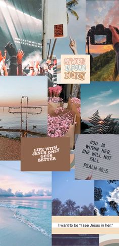 a collage of photos with the words i want to do it see jesus in here