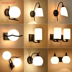 multiple images of different lighting fixtures on a wall