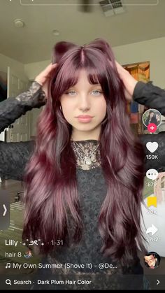 Purple Auburn Hair, Plum Hair Pale Skin, Plum Violet Hair, Burgundy Hair Pale Skin, Plum Hair With Bangs, Eggplant Hair Color, Fun Hair Dye Ideas, Burgundy Plum Hair Color, Burgundy Purple Hair