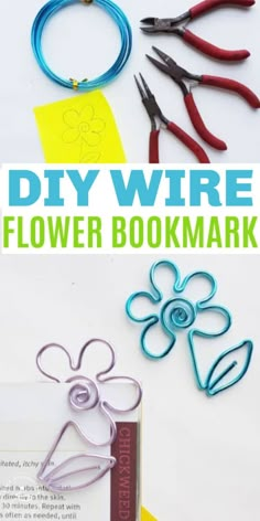 the instructions for how to make wire flower bookmarks with scissors and paper clips