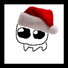 a red and white santa hat on top of an image of a skull with eyes