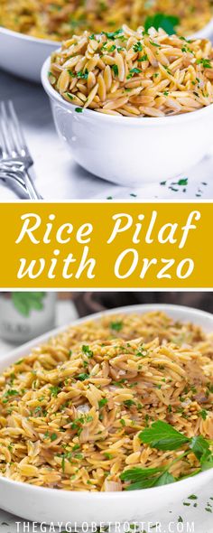 rice pilaf with orzo in a white bowl