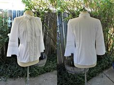 Vintage Bow Tie, Bow Tie Blouse, Bell Sleeve Blouse, Tie Blouse, Bell Sleeves, White