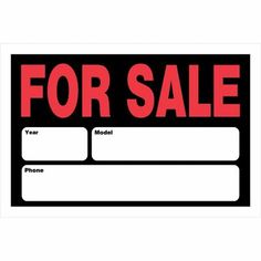 a red for sale sign is shown on a white background with the words for sale