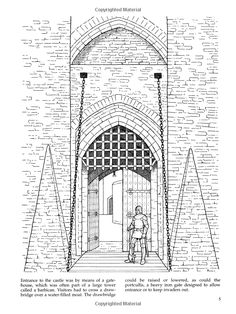 a drawing of a man standing in front of a doorway