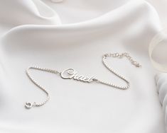 "Personalized Custom Name Bracelet For Women, Name Plate Bracelet, Box Chain Name Bracelet, Dainty Bracelet for her, Silver Name Bracelet With unique designs, personalized jewelry that expresses you The Elegant Style store invites you to explore. You will find quality and elegance in this store, whether for yourself or your loved ones. All of our products are produced by hand, with 100% customer satisfaction in mind. Our products are produced with high quality 925 sterling silver, and we also ha Name Plate Bracelet, Silver Name Bracelet, Bracelet For Her, Bracelet Box, Bracelet Dainty, Dainty Bracelet, Dainty Bracelets, Name Bracelet, Accessories Diy