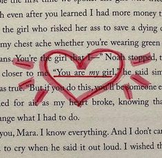 a piece of paper with writing on it and a red heart in the middle that says, you're not my girl