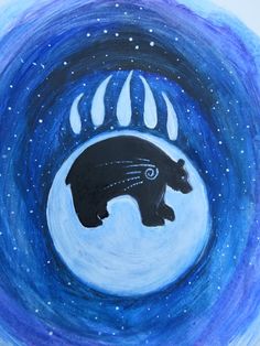 a painting of a bear in the middle of a night sky