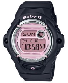 Baby-g shows modern flair with strong lines accentuated with brilliant black and pink for this fetching digital timepiece. Style #BG169M-1 G Shock Black, Casio Digital, Pink Watch, Baby G, Black Resin, Casio G Shock, Casual Watches, Gshock Watch, Garmin Watch