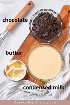 ingredients to make chocolate butter cake on a cutting board with text overlay that says, how to make chocolate butter cake