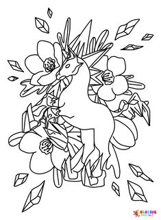 a horse with flowers and leaves on it's back in the middle of a coloring page