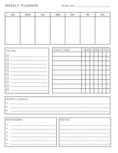 the printable weekly planner is shown in black and white